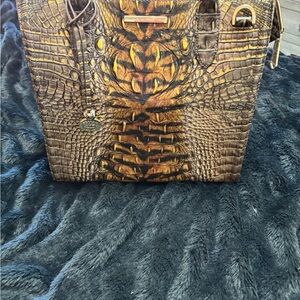 Brahmin Tan and Brown Crocodile Embossed Satchel